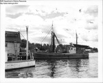 Coastal Boothbay Harbor, Maine with Dragger "Santa Lucia" Tied to Wharf