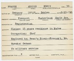Alien Registration Card- Prange, Arnold E. (Baldwin, Cumberland County)