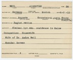 Alien Registration Card- Weil, Albertine (Augusta, Kennebec County)
