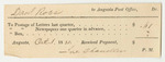 Augusta Post-Office Receipt for Postage, Paid by Daniel Rose