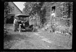Genre- Leaving Home 1917 Old Car, Drivrs, MassachusettsIn Doorway Of Homestead by George French