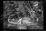 Canoe- Man Paffles, Small Stream, Birches by George French