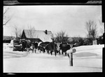 Oxen Pulling A Snow Roller In Parsonsfield . "Snow Roller By Our Shop" by George French