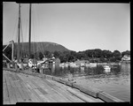 View From Dock Towards Mount Battie In Camden, Boats In Harbor, Camden Park And Schooner At Right by George French