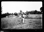 Man Cutting Hay With A Scythe "Pa Mows At Homestead" In Kezar Falls by George French