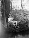 Boy On Stream Bank With Bamboo Pole, Baiting His Hook, Typical Huck Finn, Tom Sawyer Shot by George French