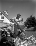 Man Using Bucksaw To Cut Up His Firewood In Parsonsfield by George French