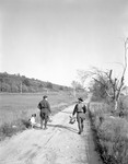 Two Men Walk Away, Down Rural Road, With Dog, Birds In Hand by George French