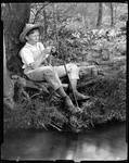 Young Boy With Straw Hat And Sapling Fish Pole, Can-o-worms, By Stream, Hole In Pants Etc. ( Huck Finn) by George French