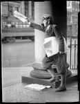 Newspaper Boy, Don French, Showing Paper To Prospective Customer On Steps Of Trinity Church In Newark, New Jersey. by George French