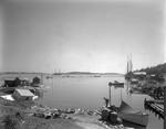 Two Masted Schooner Tied In At Wharf In Stonington, Another At Anchor In Distance by French George