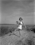 Girl About To Throw A Beach Ball On Kennebunk Beach by French George