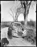 Two Hunters Tying Two Deer On Fenders Of Car--Parsonsfield by French George