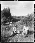 Two Men Sitting Beside Stream Talking Over Days Catch--Kennebago Stream by French George
