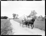 Two Girls In A Horse Drawn Carriage, Farm Buildings In Background At Wavus Camp by French George