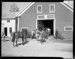 People And Horses In Front Of A Stable, Returning From A Ride by George W. French