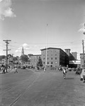 Shot Of Bates Mill With Workers, Cars And A Full View Of Northern Avenue, Church At Top Of Hill--augusta by George French