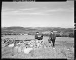 Two Partridge Hunters And Dog By A Rock Pile In A Field, Mountains In Distance At Parsonsfield by George French