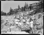 Large Gathering Of People At A Lobster Cookout On A Rocky Shore In Sebasco by George French