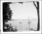 Group Of Girls On Shore Watching Two Small Sailboats At Damariscotta Lake by George French