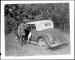 Hunter Letting His Dog Out Of The Car, A Nice 30s Convertible by George French
