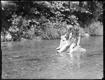 Two Young Girls Sitting On A Rock In A Stream by George French