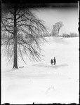 Two Children With A Sled Standing In A Snow Covered Field by George French