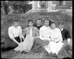 George French And Friends Outside A Campus Building, Bates College by George French