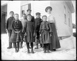 Group Of School Children Posed With Their Teacher & George French Outside Their School by George French