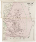 Fold out map of the City of Portland showing parts of Ward 1 and 2