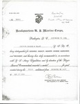 Roscoe M. Chase Military Record for Good Conduct Award, September 30, 1920 by U. S. Marine Corps. Headquaters