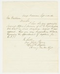 1861-09-21  Colonel Staples writes Governor Washburn that he has appointed Sergeant Alfred Merrill as Captain