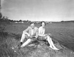 Rockland Seafood Festival, 1958 - Man and Woman with Lobsters by Maine Department of Sea and Shore Fisheries