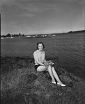 Rockland Seafood Festival, 1958 - Woman with Lobster by Maine Department of Sea and Shore Fisheries