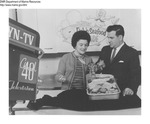 Michael Marino, Fish Buyer, Agawam Food Stores with Barbara Bernard, Channel 40, Springfield, Massachusetts.