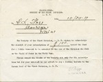 Letter of Receipt to Henry L. Foss, From Headquarters. Society of the First Division. A. E. F., October 29, 1919 by Headquarters of First Division
