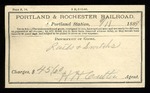 Portland & Rochester freight arrival notice - 1888 by Portland and Rochester Railroad