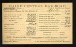 MEC Locomotive Report for the Month of April 1875 by Maine Central Railroad