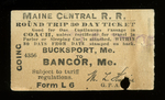 MEC Railroad Ticket - Bucksport to Bangor by Maine Central Railroad