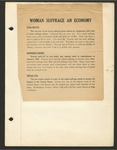 [scrapbook page unnumbered "Woman Suffrage An Economy"]