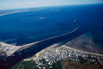 air photo of Camp Ellis jetties by Joseph Kelley