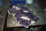 One of the 2 largest + best amethyst specimens found by Plumbago Mining Co. in Fall 1988 at the Saltman Prospect. Purchased by Cross Jewlers. by Woodrow B. Thompson