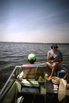 Sebago Lake; beach profile; boat
