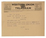 Telegram to the Governor of Maine from Gilbert M. Elliott regarding a response to an earlier telegram by Gilbert M. Elliott