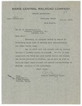 Letter to H.H. Melanson, Canadian Government Railway, from M.L. Harris, General Passenger Agent for the Maine Central Railroad regarding transportation to Maine from Halifax for the Maine Unit